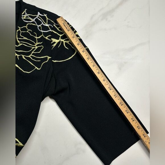 Ming Wang Black & Gold Floral Embroidered Jacket, Women's Size M, 3/4 Sleeves - Picture 12 of 13